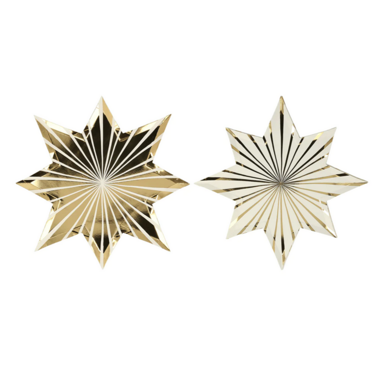 Gold Stripe Star Plates -pk8