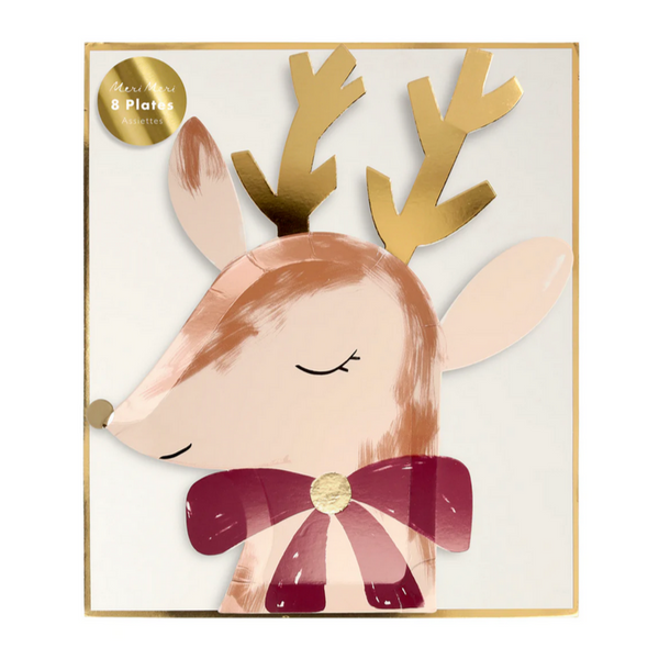 Reindeer With Bow Plates -pk8