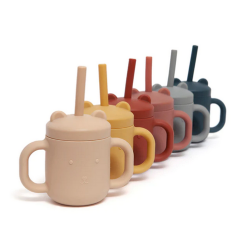 Silicone Straw Cup with Handles - honey