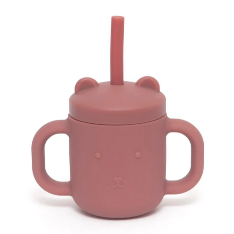 Silicone Straw Cup with Handles - mahogany rose