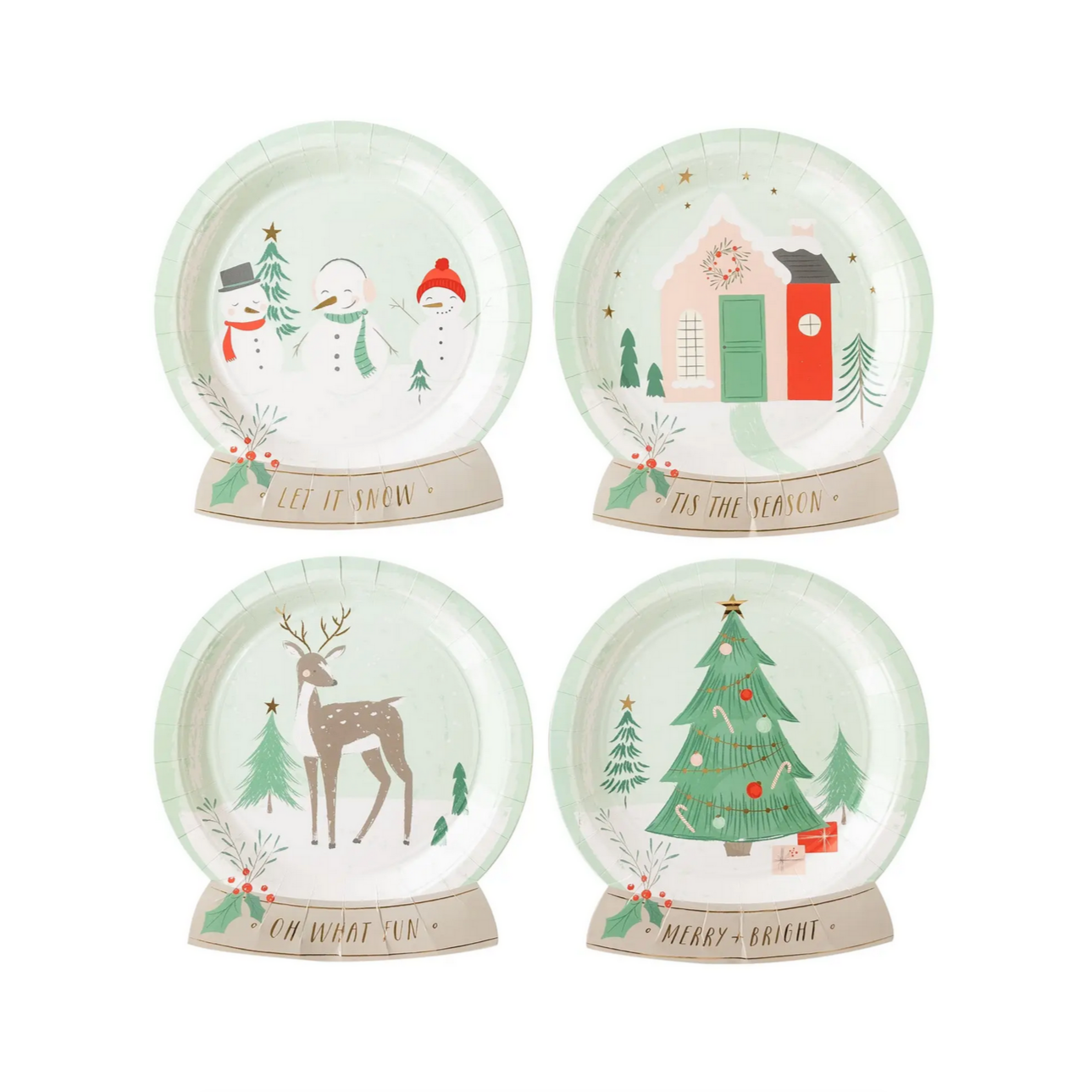 Snow Fun Snow Globe Shaped Plate pk8