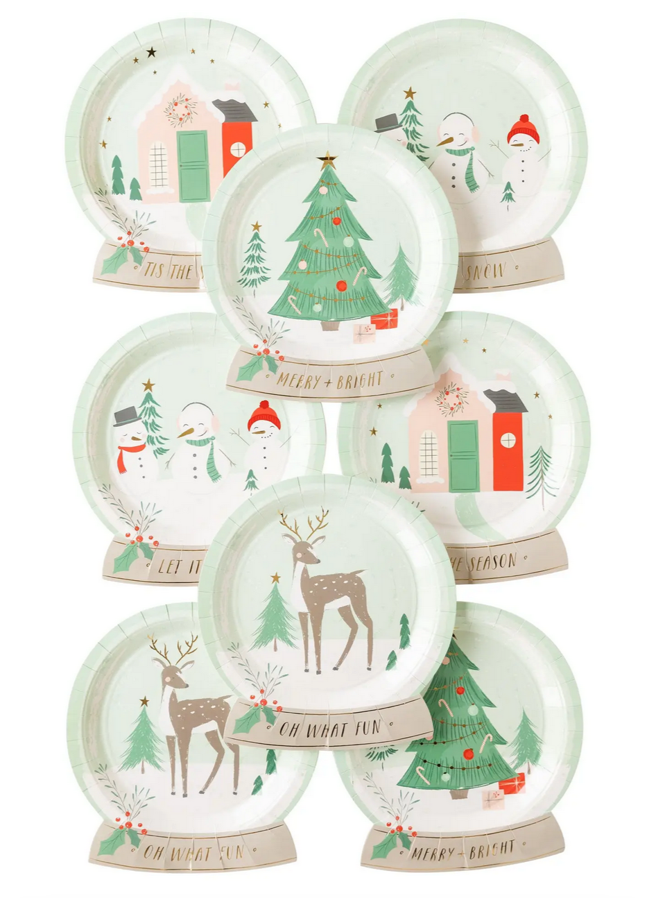 Snow Fun Snow Globe Shaped Plate pk8