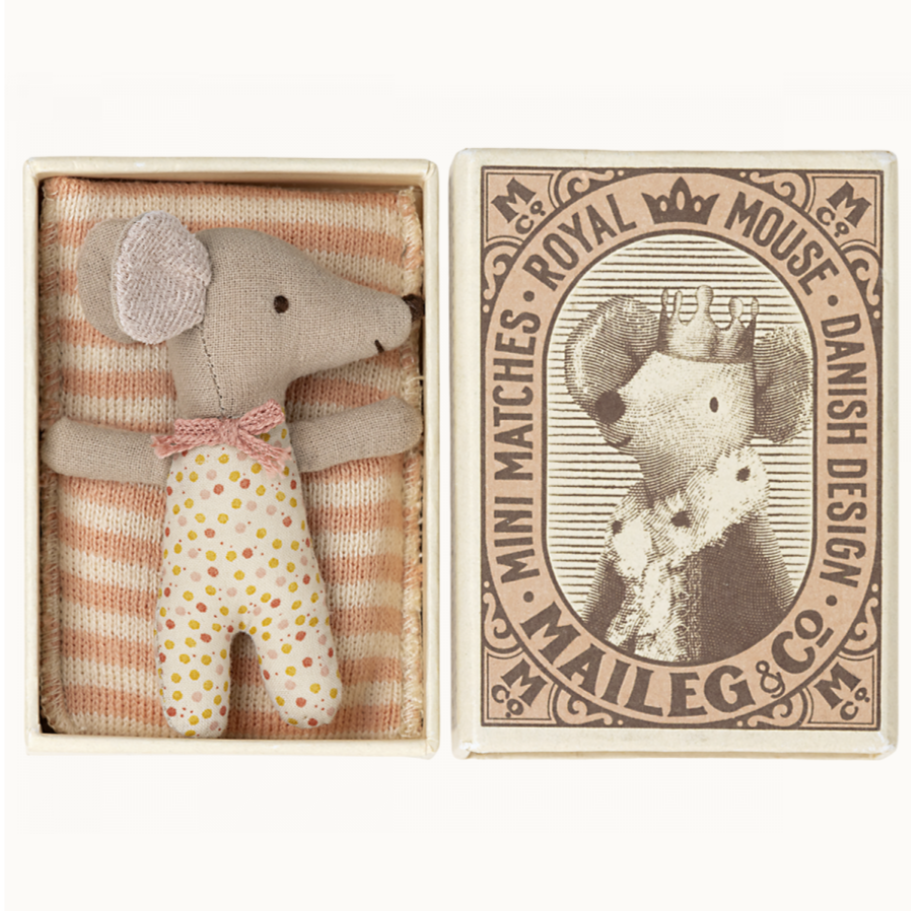 Sleepy/Wakey Baby Mouse in Matchbox - rose