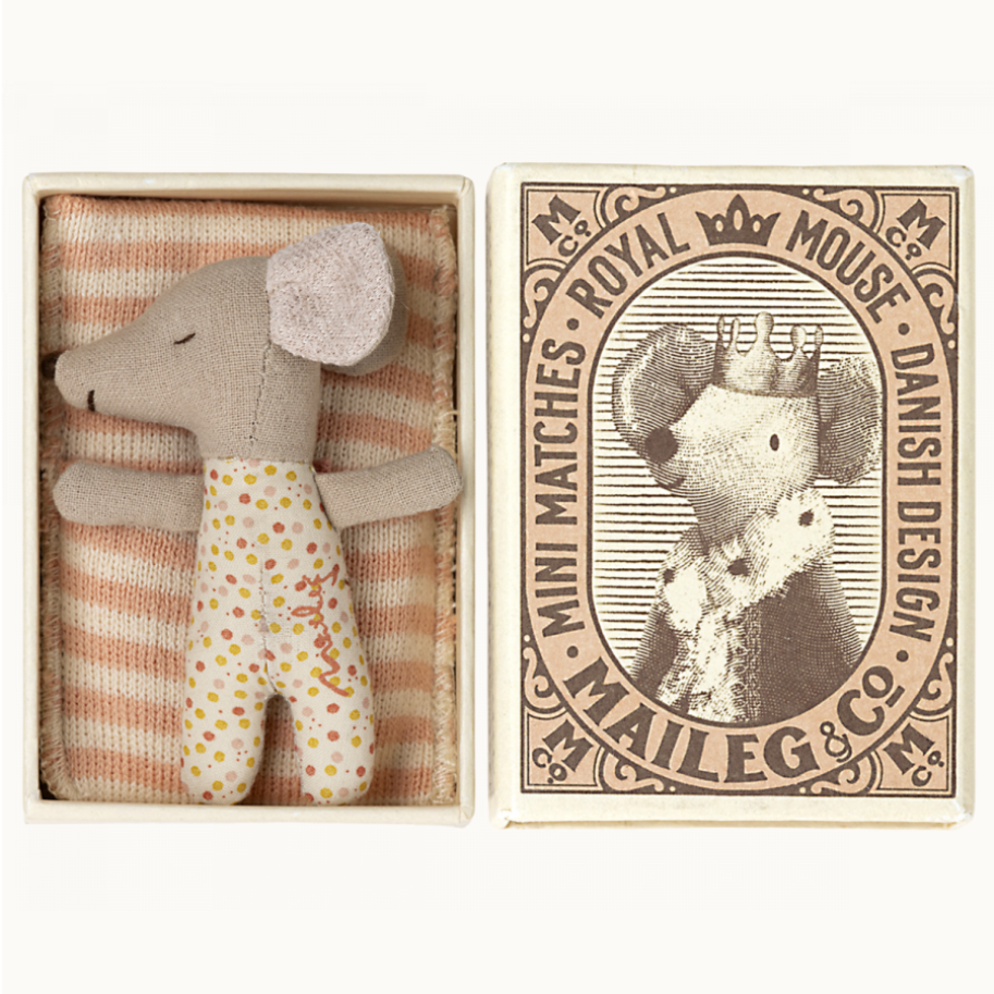 Sleepy/Wakey Baby Mouse in Matchbox - rose