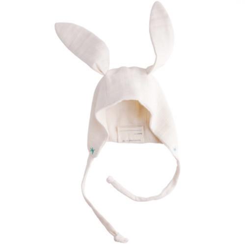 bunny bonnet with green stitching