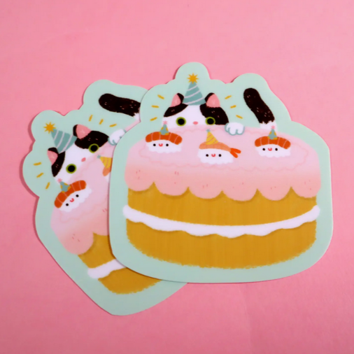 Cat Birthday Sticker -Vica Lew