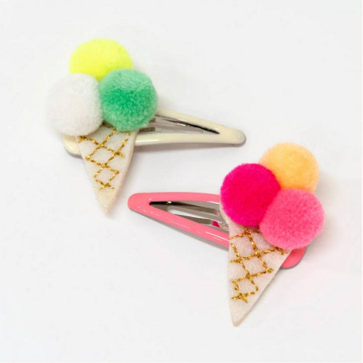 Pompom Ice Cream Hair Clips