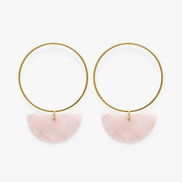 Sun and Moon Stud Earrings in Rose Quartz