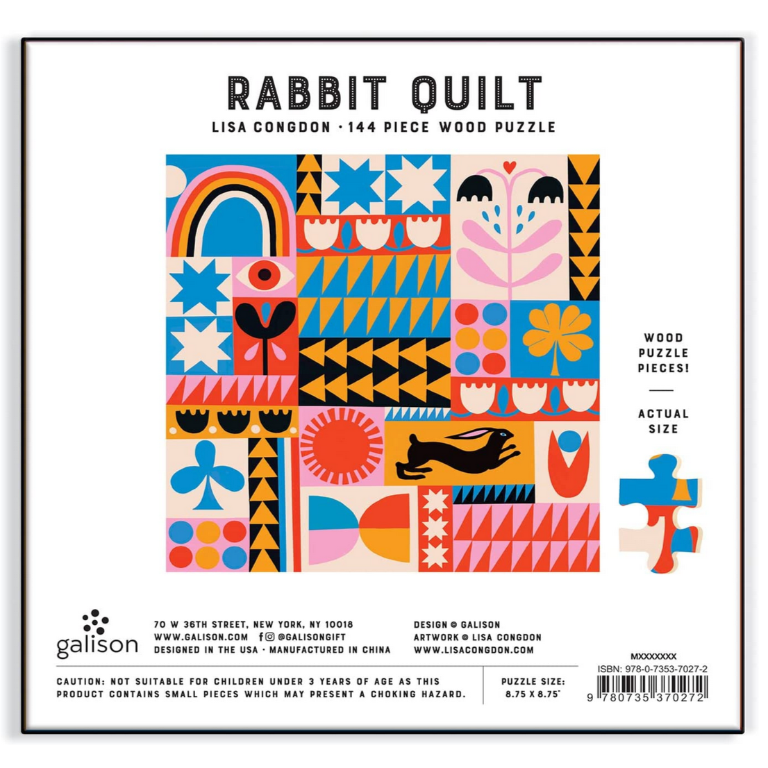 Lisa Congdon Rabbit Quilt Wood Puzzle 144pcs -all ages