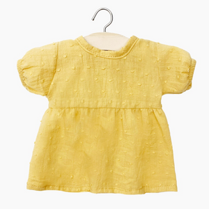 Minikane Babies – Faustine Dress with Balloon Sleeves in Mustard Dotted Swiss 28cm/11in