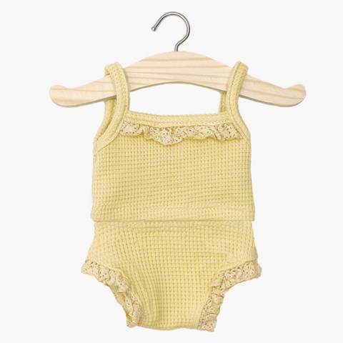 Minikane Girl's Underwear in Vanilla Honeycomb Knit and Lace 34cm/13.5in