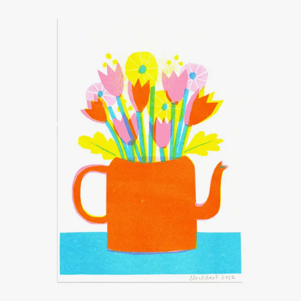 Louise Lockhart Teapot Flowers Risograph Art Print -signed and numbered