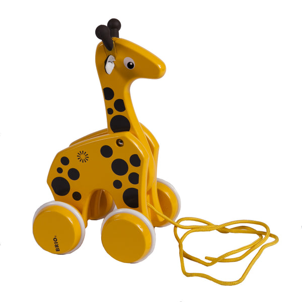 wooden, yellow giraffe pull toy