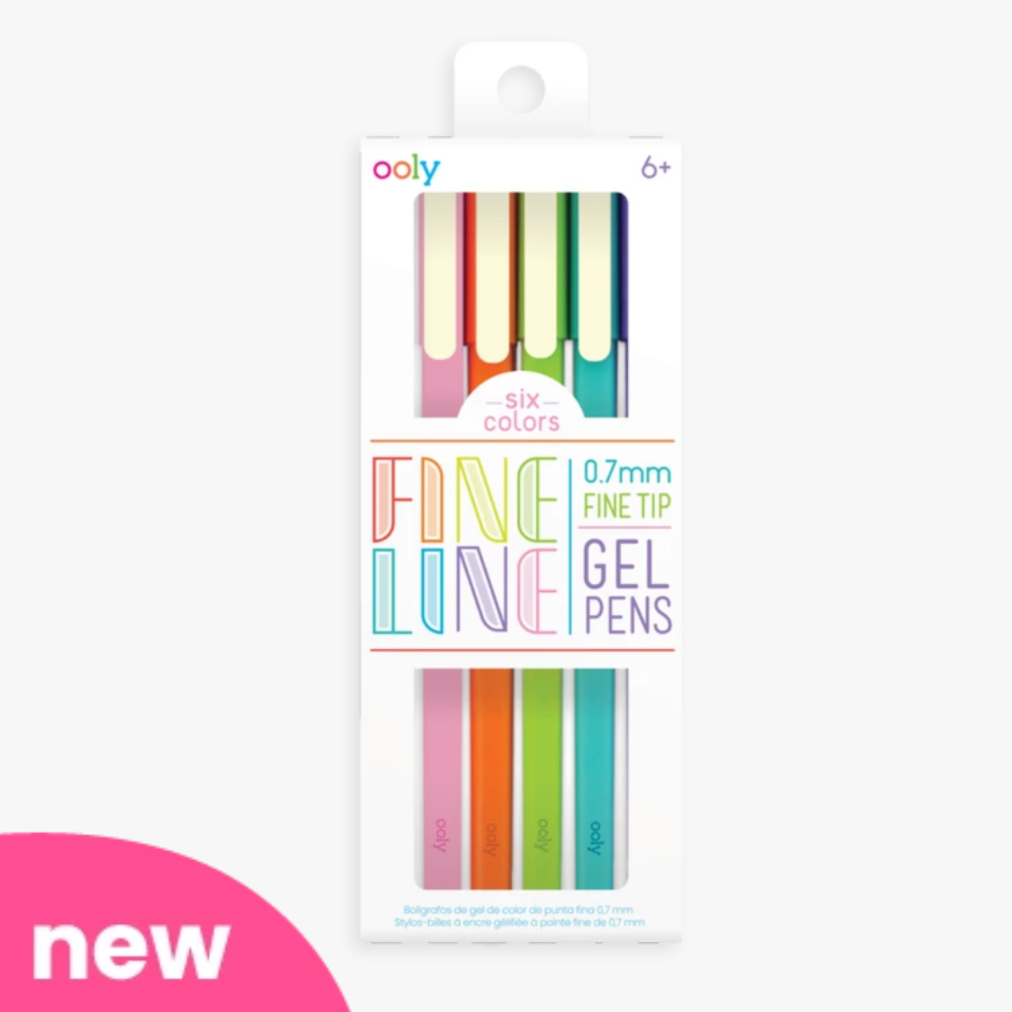 pink, orange, green and blue fine line gel pens in packaging