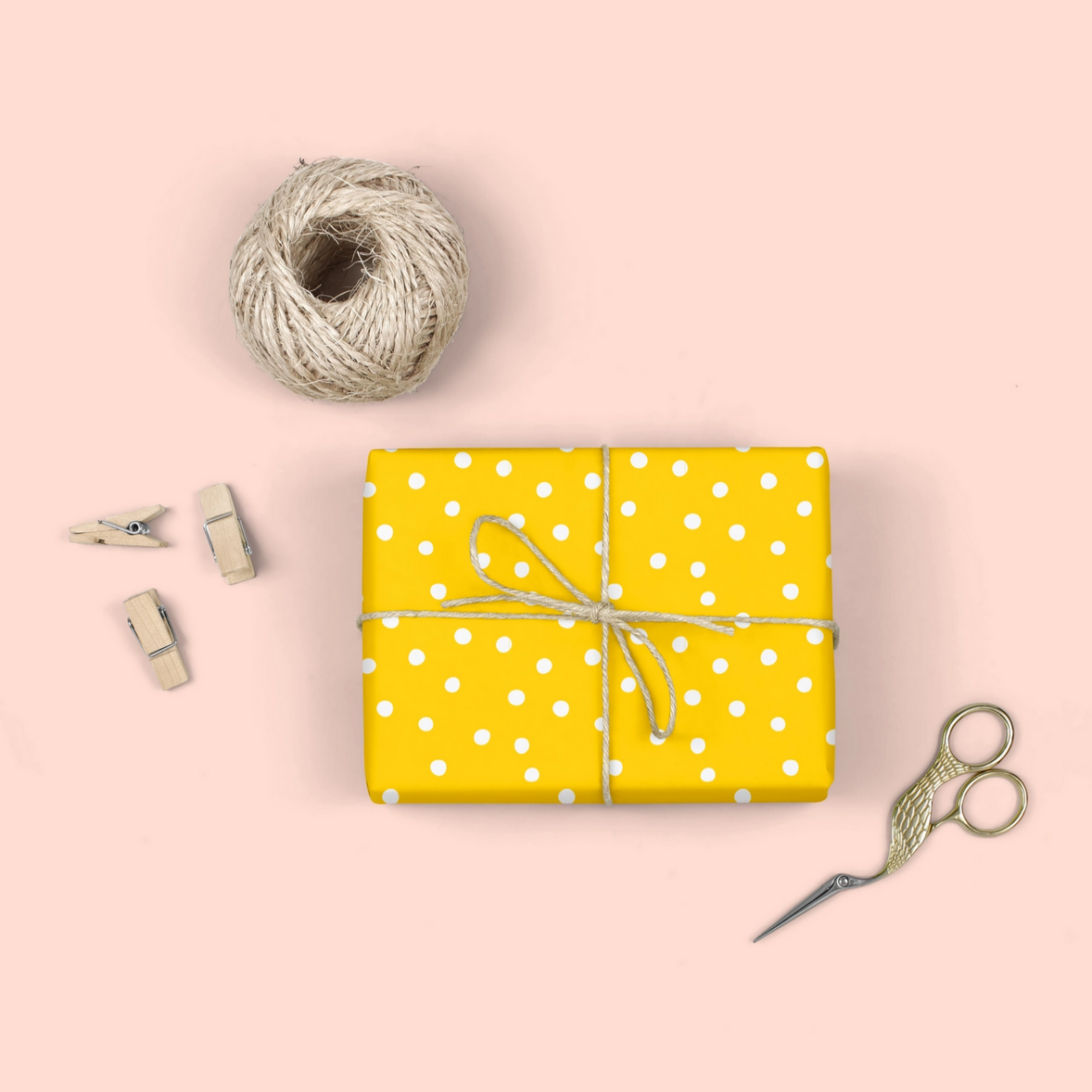 POLKA DOTS Golden Yellow Gift Wrap - Roll of 3 Sheets