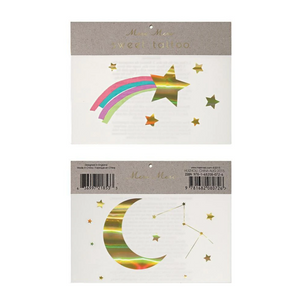 holographic foil shooting star and moon and star tattoos