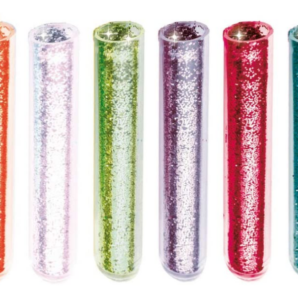 6 different colorful glitter containers