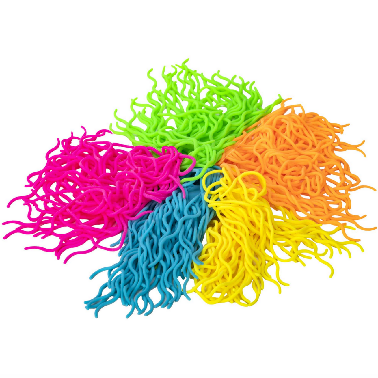 thin colorful rubber strings in pink, blue, yellow, orange