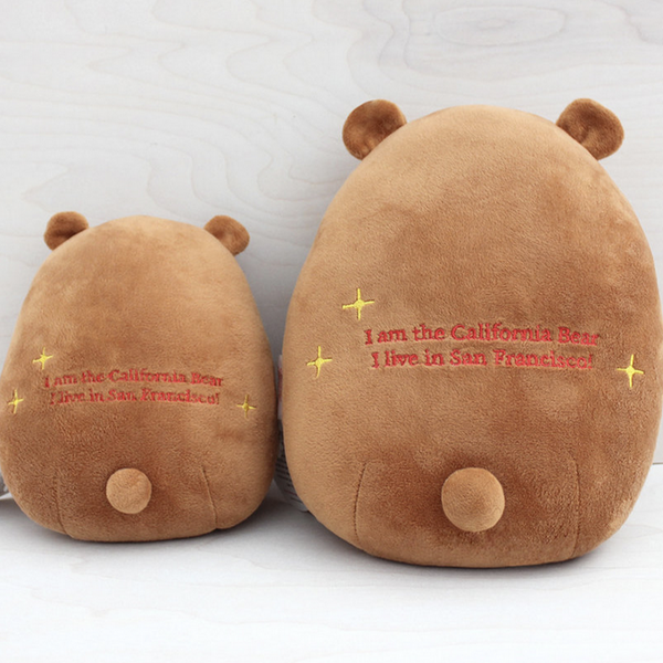 back of bears with embroidery that reads "I am the California Bear I live in San Francisco"