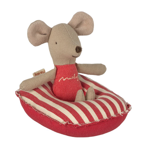 mouse with red shirt in red and white cloth boat
