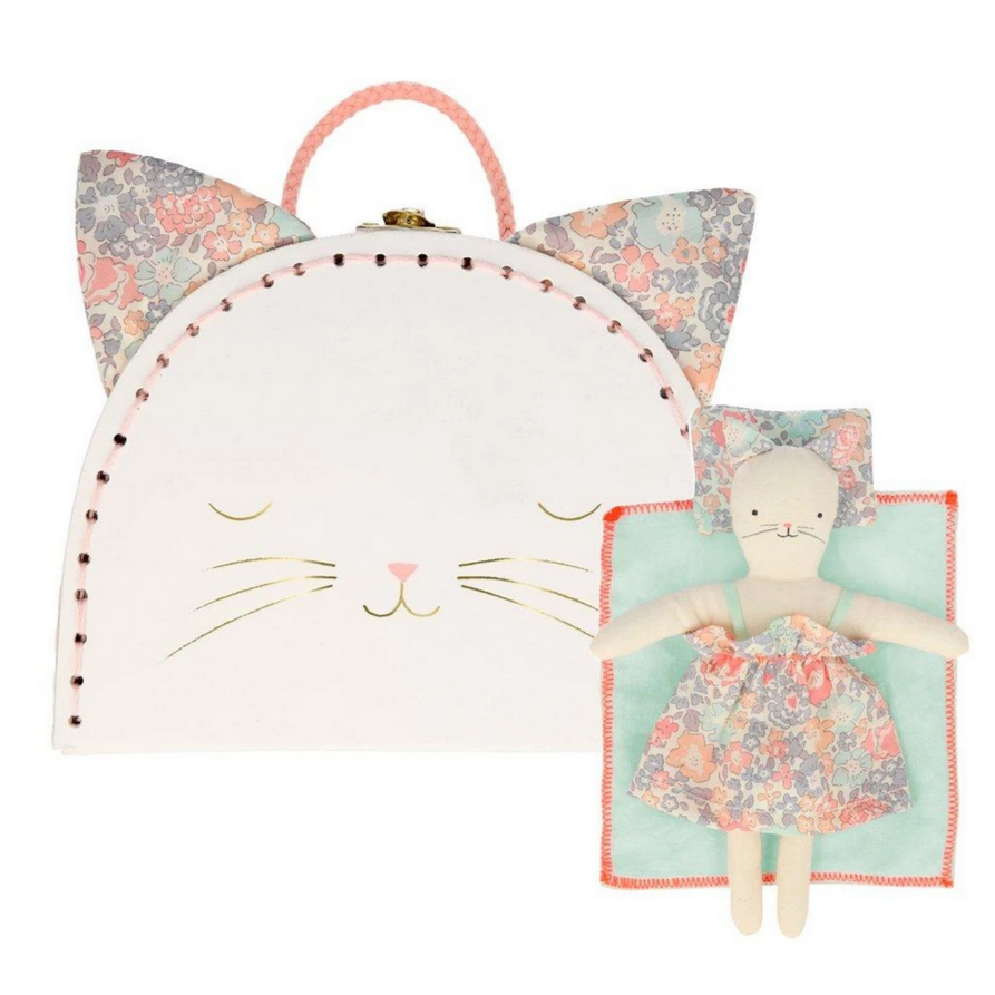 Floral Kitty Mini Suitcase Doll