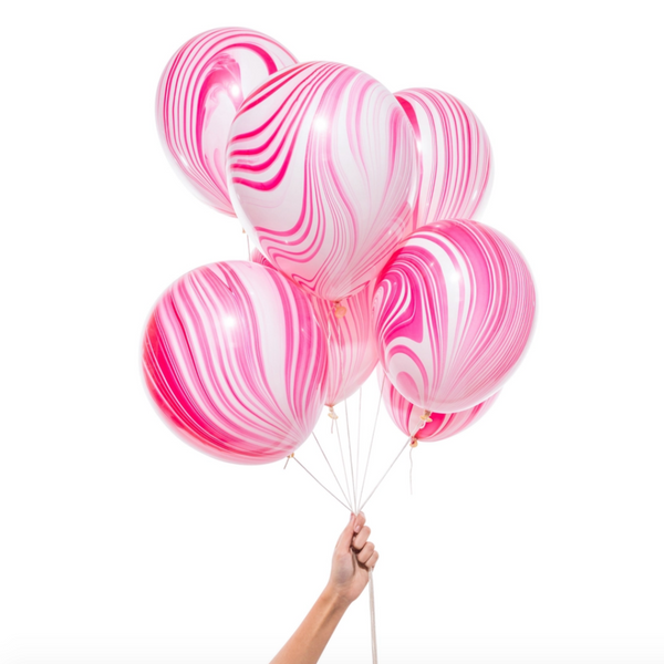 Pink and White Marble Party Balloons (pk8)