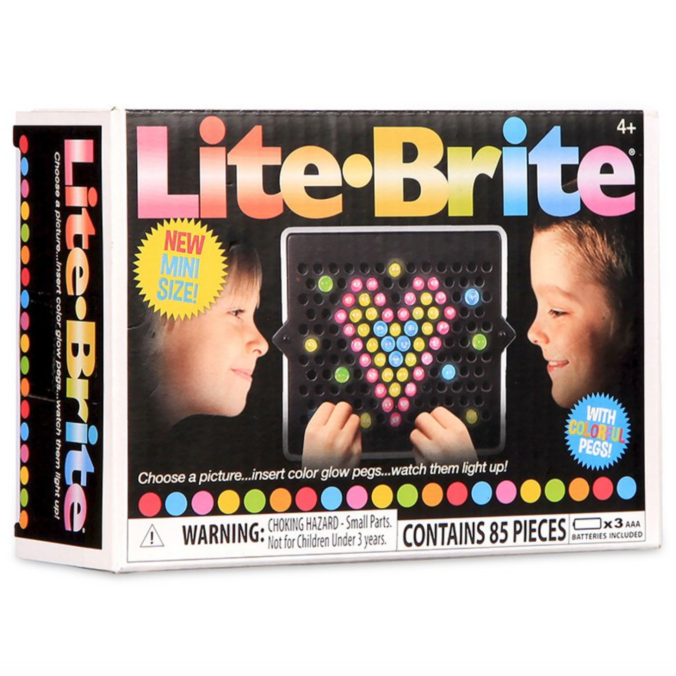 box with two kids and lite brite board