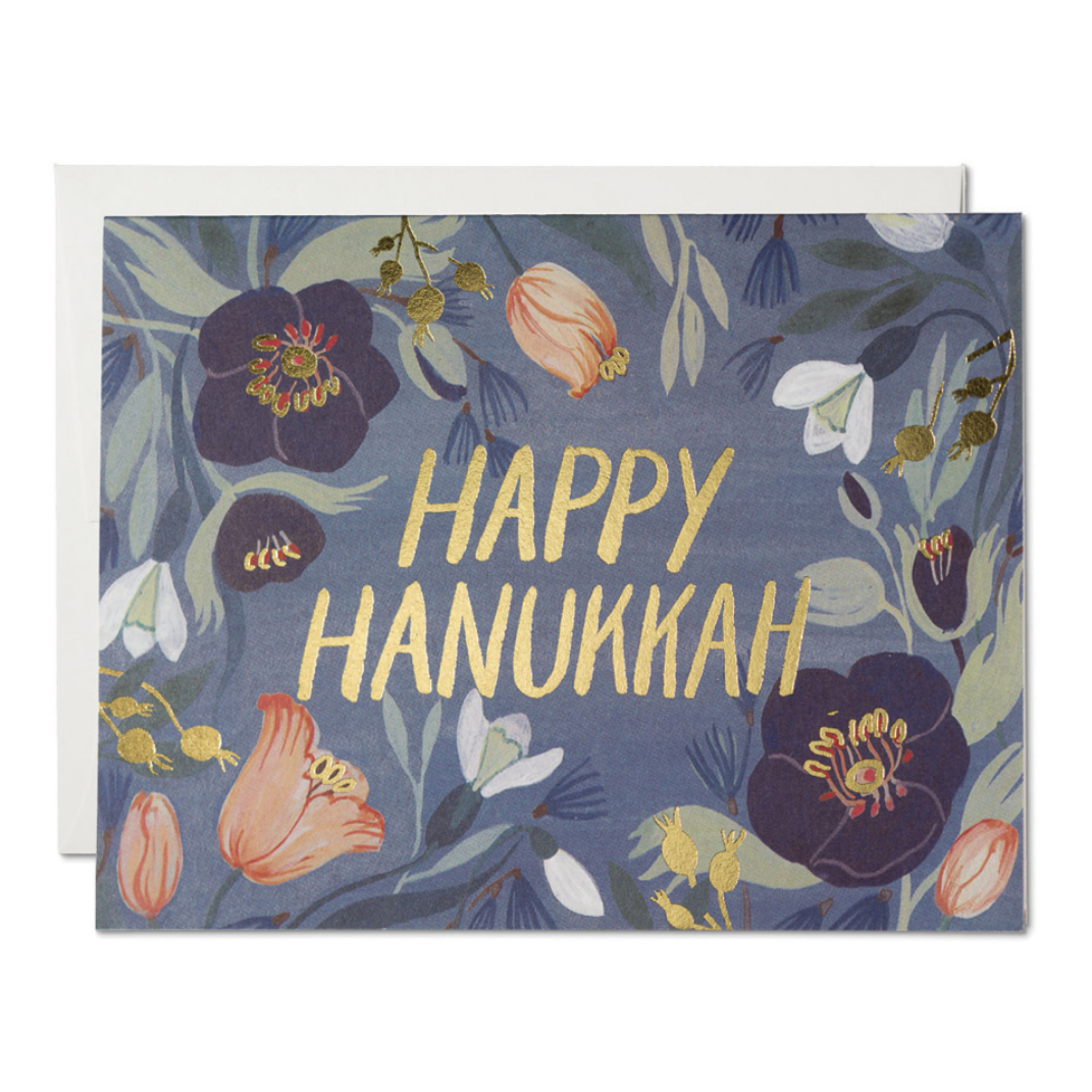 hanukkah blue background flowers