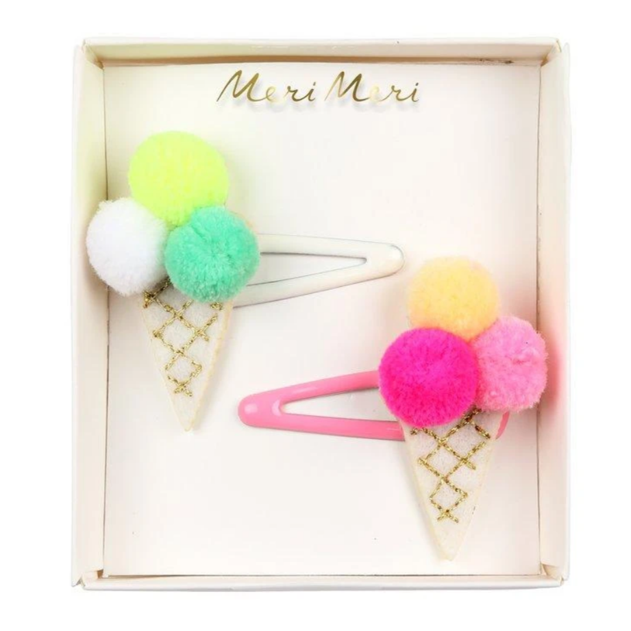 two pom pom ice cream hair clips