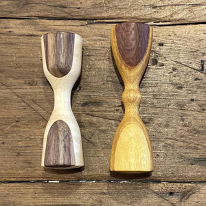 wooden rattles with hourglass shape