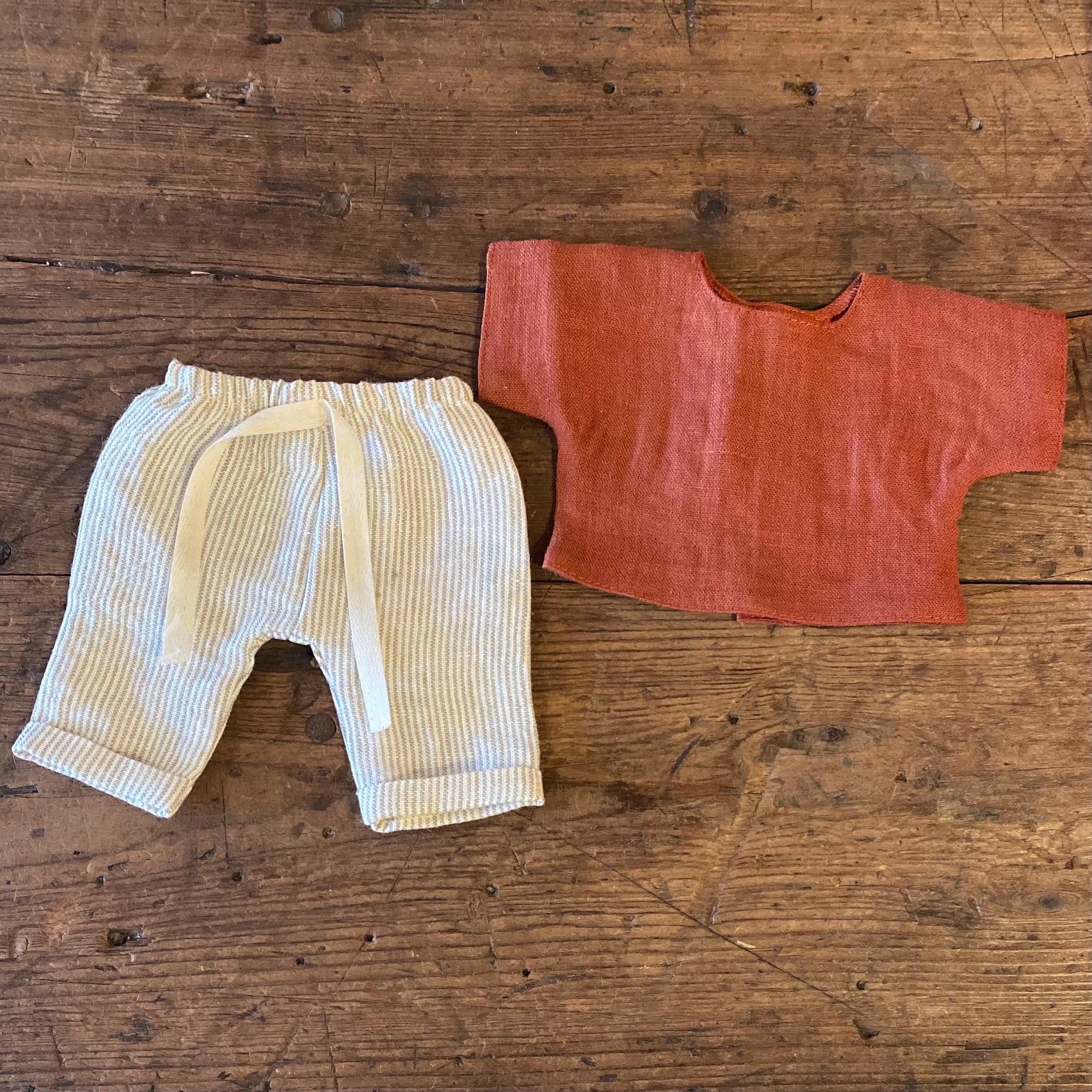 Ochra Linen Shirt with Striped Linen Pants (Two Piece Set): fits 15" Miniland Dolls