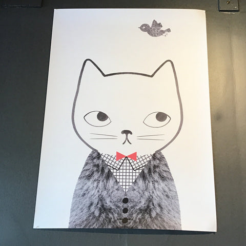 Cat with Red Bow Tie Print