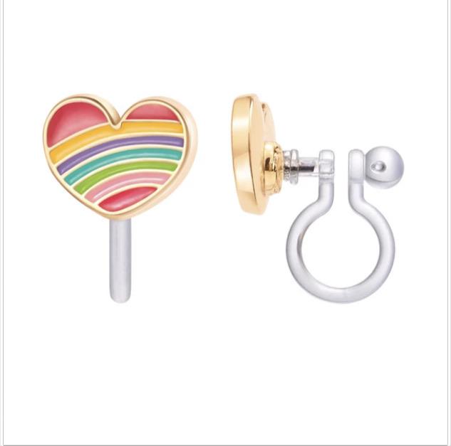 heart rainbow clip on earrings